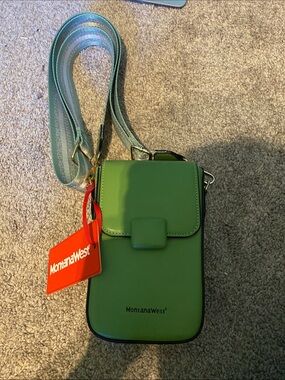 Montana West Green Crossbody Phone Pouch with Striped Adjustable Strap